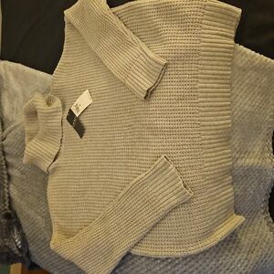 Ralph Lauren Light Gray Waffle Turtleneck Sweater Wool/cotton: Womens XL